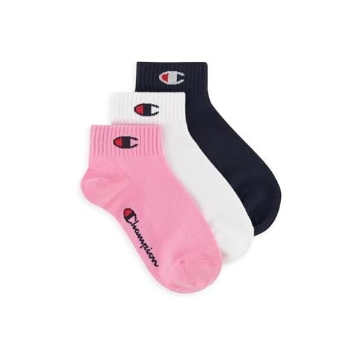 Champion socks basics 3pk quarter socks, calzini unisex - bambini e ragazzi, bianco, 27-30