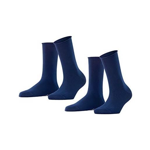FALKE happy double pack w so cotone tinta unita confezione di 2 paia, calzini donna, blu dark navy 6375, 35-38