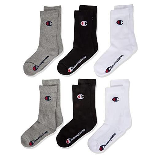 Champion, core- junior 6pp crew, calze, unisex - bambini e ragazzi, nero, 27-30 eu