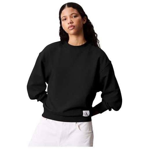 Calvin Klein donna felpa badge logo terry con scollo rotondo, nero (black), s