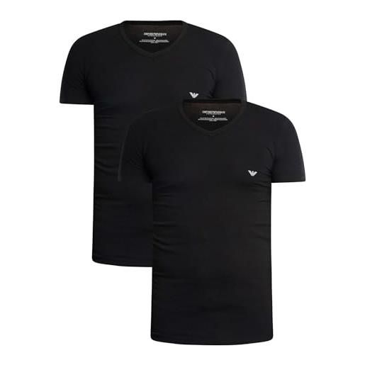Emporio Armani 2-pack t- shirt v neck essential core logoband, t-shirt uomo, nero/nero, xl (pacco da 2)
