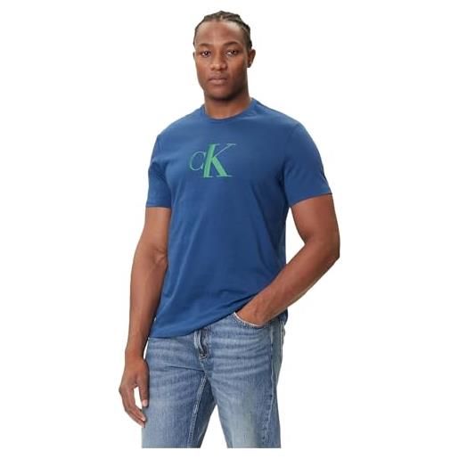 Calvin Klein uomo t-shirt maniche corte center monogram classic in cotone, blu (blue jean), m