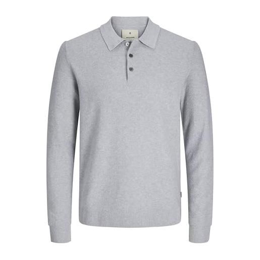 JACK & JONES jack&jones jprblusandri - polo a maglia ls, chiaro grigio melange, m