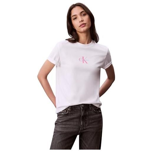 Calvin Klein donna t-shirt maniche corte classic logo tee in cotone, bianco (brilliant white), xl
