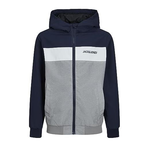 JACK & JONES jjerush blocking hood bomber sn jr, giacca bambini e ragazzi, blu marino - grigio - bianco, 152