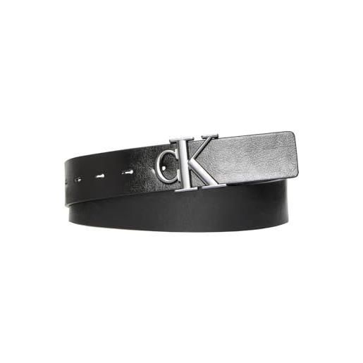 Calvin Klein jeans cinture da uomo mngrm plq bckl 35 mm lv04g7033g, nero (nero/nero aop/canna di fucile opaco), 100, nero (nero/nero aop/matte gunmetal), 100 cm