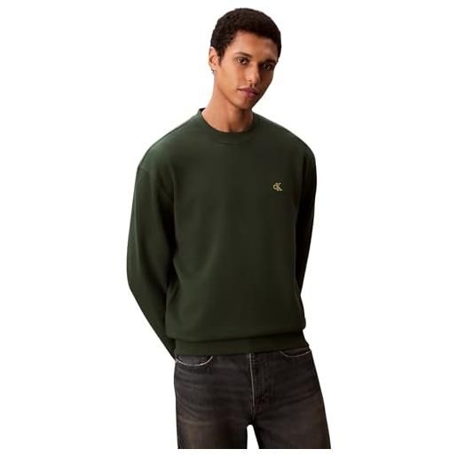 Calvin Klein ls eu 350terry monogram cn swtsh lv04rc296g felpe, green(sycamore), l uomo