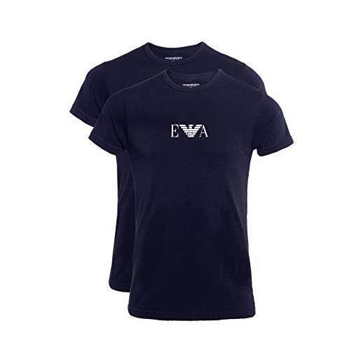 Emporio Armani essential monogram 2-pack t-shirt with crew neck, maglietta uomo, blu, l