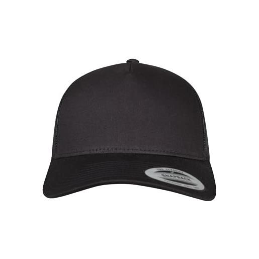 Flexfit trucker cap, cappello con visiera piatta da baseball con 5 pannelli regolabile con chiusura in plastica, da unisex adulto, nero, taglia unica
