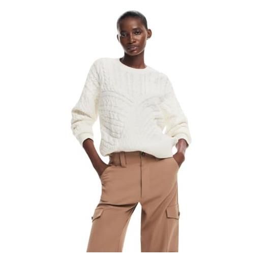 Desigual maglione da donna flat knit thin gauge felpa, bianco, xl