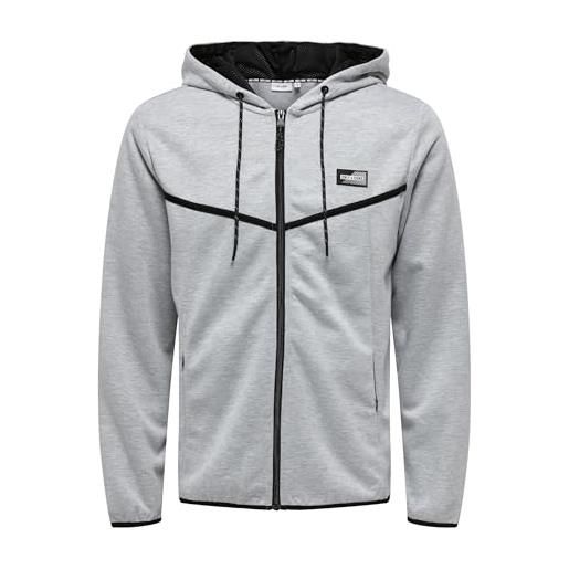 Only & sons onsliam reg-tuta con cappuccio felpa, chiaro grigio melange, m uomo