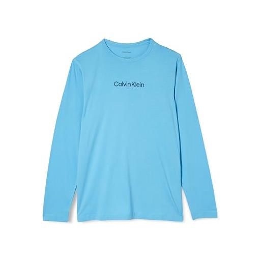 Calvin Klein uomo t-shirt maniche lunghe crew neck scollo rotondo, blu (ethereal blue), l