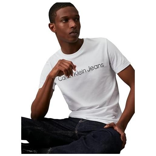Calvin Klein uomo t-shirt maniche corte core institutional logo slim tee scollo rotondo, bianco (bright white), s