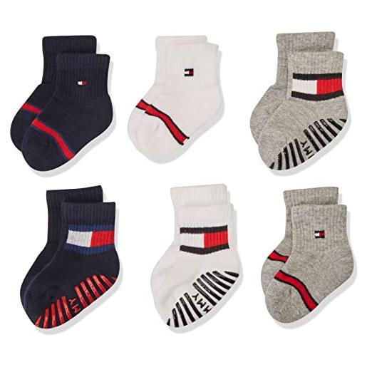 Tommy Hilfiger crew, calzini unisex - bimbi 0-24, bianco/grigio/navy, 15-18