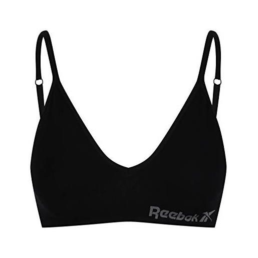 Reebok top corto elasticizzato sportivo da donna, spalline regolabili, imbottitura senza fili e rimovibile - nero