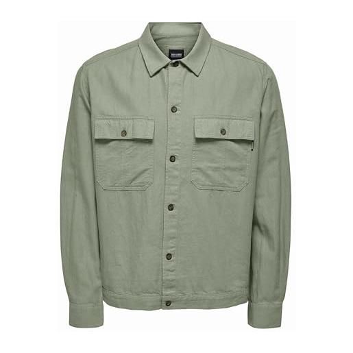 Only & sons onskennet ls linen overshirt noos camicia, palude, s uomo