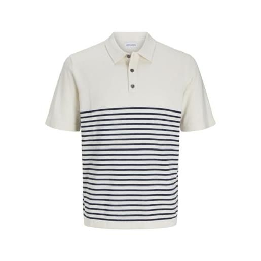 JACK & JONES jack&jones jjeemil - polo da uomo a maglia, cloud dancer/stripes: w. Navy blazer, m