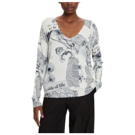 Desigual woman flat knit thin gauge pullover felpa, bianco, m donna