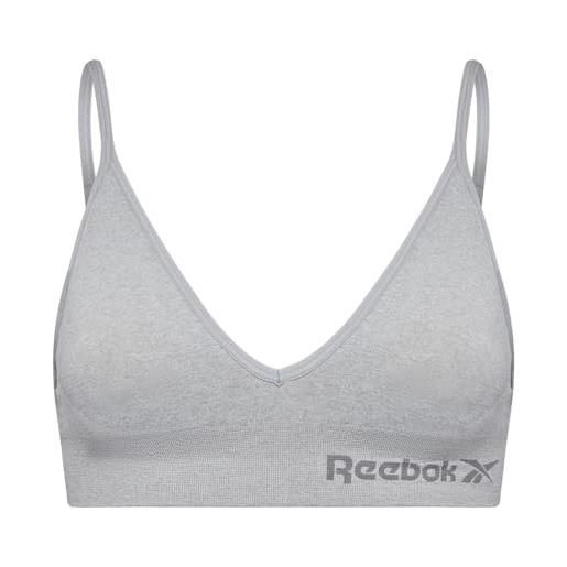 Reebok top corto elasticizzato sportivo da donna, spalline regolabili, imbottitura senza fili e rimovibile - grigio mélange