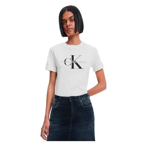 Calvin Klein donna t-shirt maniche corte core monologo scollo rotondo, bianco (bright white), m