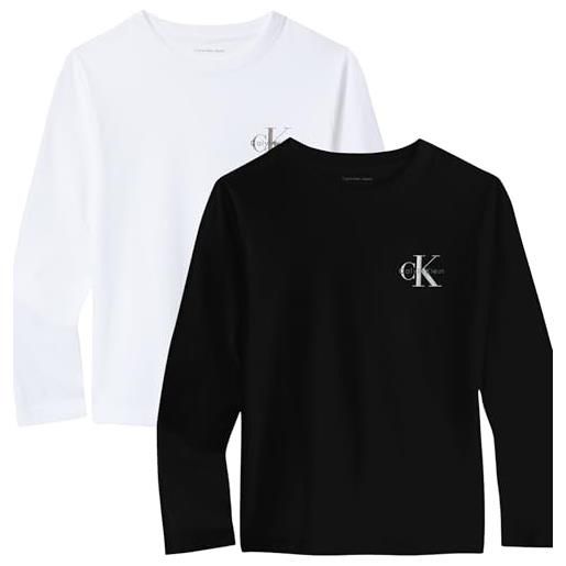 Calvin Klein 2p chest mono ls t-shirt ib0ib02255 altri top, black (ck black/bright white), 12 anni bambini e ragazzi