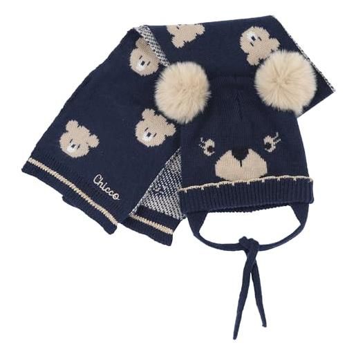 Chicco, set cappello e sciarpa bambino e bambina, in caldo e morbido tessuto, cappello con pon pon e paraorecchie, abbigliamento bambino e bambina, designed in italy