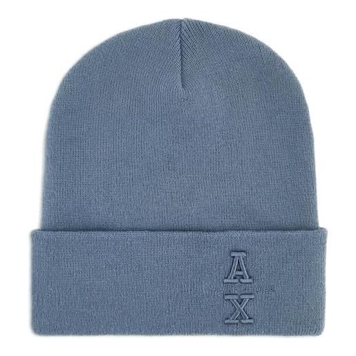 Armani Exchange cappello da uomo the grid, sustainable logo embroidered beanie hat, pietra focaia, taglia unica