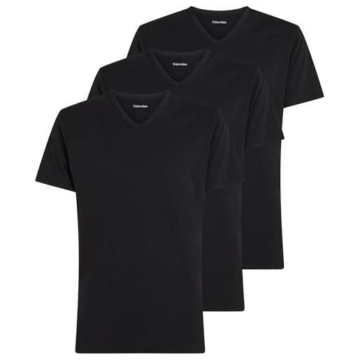 Calvin Klein uomo t-shirt maniche corte confezione da 3 con scollo a v, nero (black, black, black), xs
