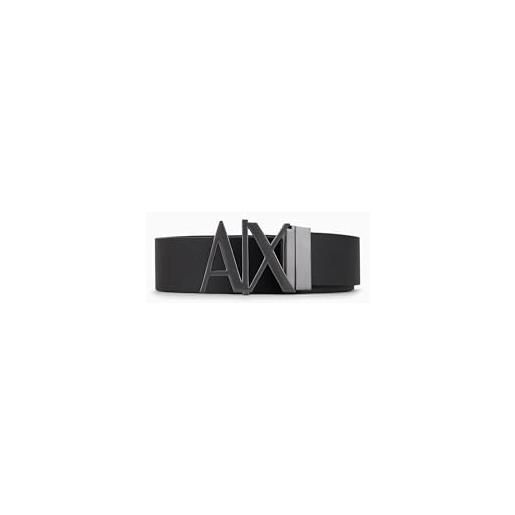 Armani Exchange split leather double sided logo belt cintura, black/dark brown, 34 uomo