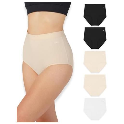 Bea confezione da 5 mutande donna a vita extra alta - slip donna cotone vita alta traspirante, morbido e contenitivo, intimo a copertura totale, nero, bianco, nude (5 pezzi), l