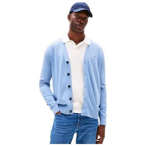 Tommy Hilfiger uomo cardigan giacca in maglia essential cotton con chiusura a bottoni, blu (brisk blue), xs