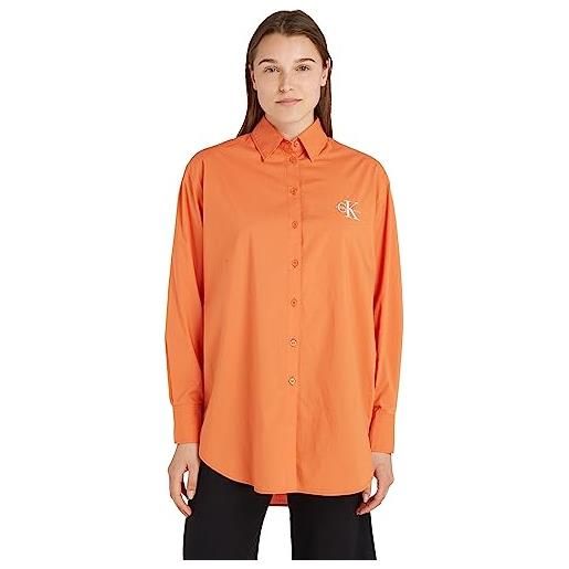 Calvin Klein jeans loose monologo shirt j20j221866 top in tessuto, arancione (burnt clay), s donna