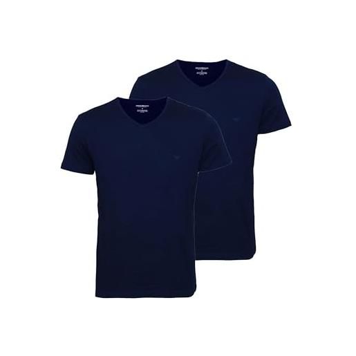 Emporio Armani uomo 2-pack v neck t-shirt pure cotton maglietta, blu (marine/marine), s