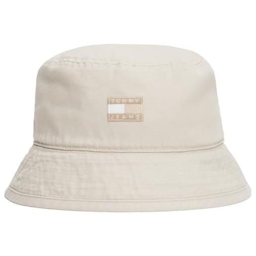 Tommy Jeans cappello da donna tjw heritage aw0aw17581 in tela, beige (newsprint), taglia unica