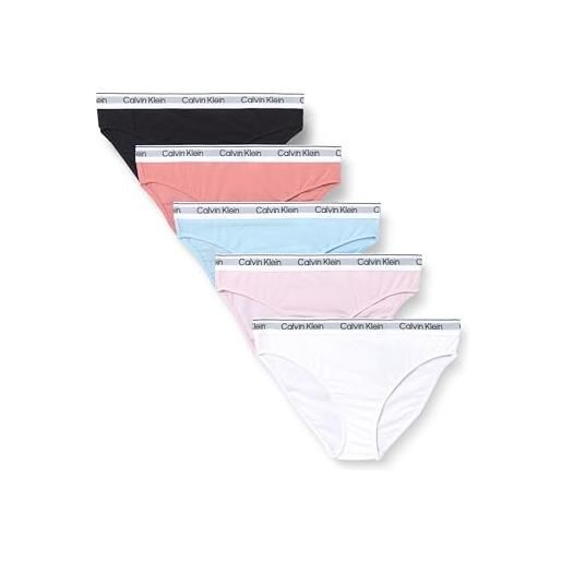Calvin Klein bambina slip taglio bikini confezione da 5 con fascia con logo, multicolore (lghtllc/rndnc/baprct/pvhwht/pvhblk), 14-16 anni