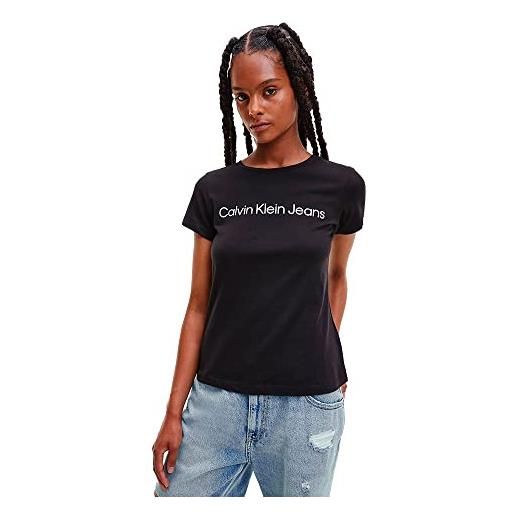 Calvin Klein donna t-shirt maniche corte core logo slim fit tee scollo rotondo, nero (ck black), xl