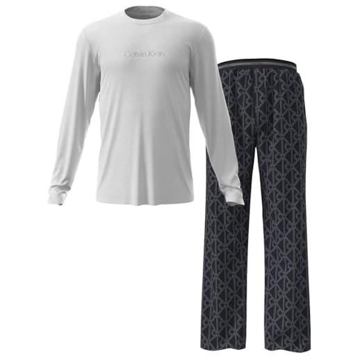 Calvin Klein uomo set pigiama con scollo rotondo, multicolore (classic white top w/bijou modern c), s