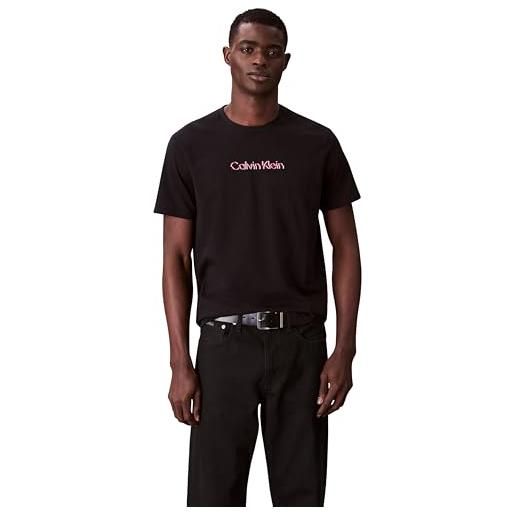 Calvin Klein uomo t-shirt maniche corte glitched logo classic tee in cotone, nero (black), m