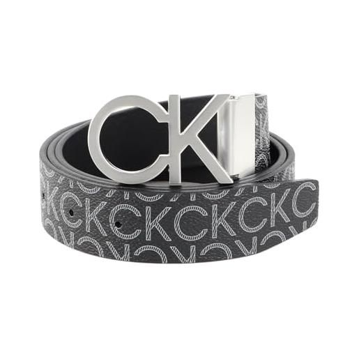 Calvin Klein tommy hilfiger uomo cintura ck rev. Adj. New mono belt 3.5 cm cintura in pelle sintetica, nero (black monogram), 90 cm