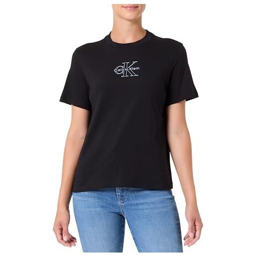 Calvin Klein donna t-shirt maniche corte classic fit tee in cotone, nero (black), s