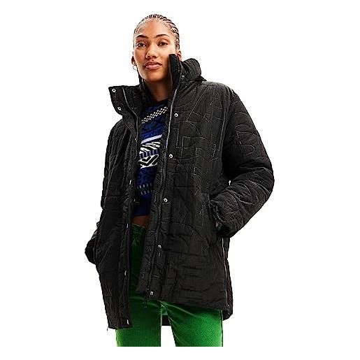 Desigual tulip imbottito woman woven padded long overcoat, nero, m donna