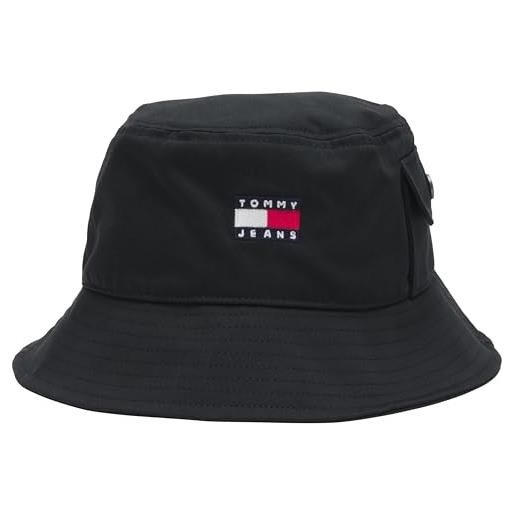Tommy Jeans uomo cappello da pescatore heritage bucket hat con logo, nero (black), taglia unica