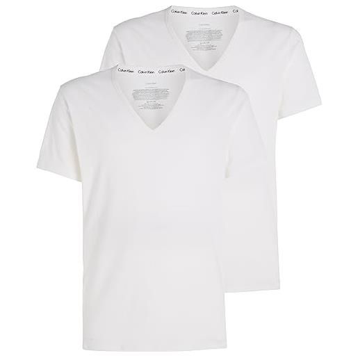 Calvin Klein t-shirt maniche corte uomo v neck scollo a v, bianco (white), xl
