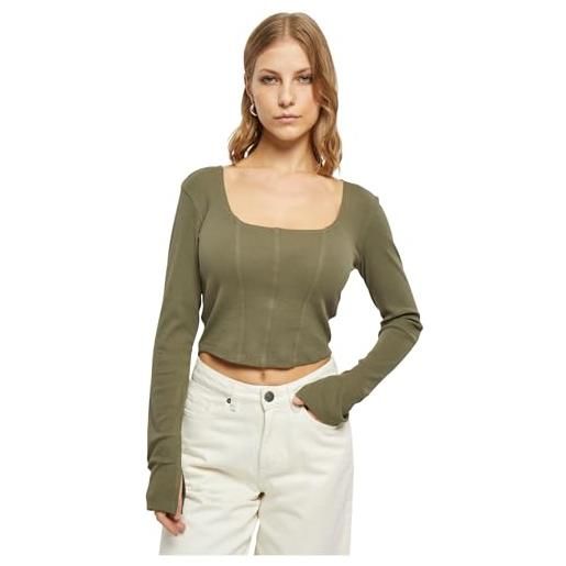 Urban Classics ladies short rib corsage longsleeve, t-shirt, donna, verde (olive), xl