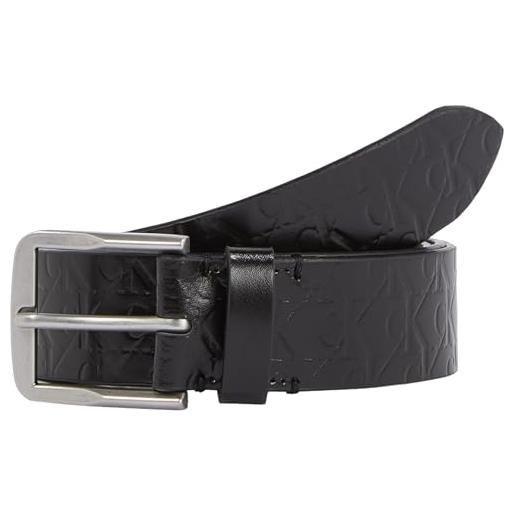 Calvin Klein jeans cintura uomo classic flat lthr belt 35mm aop in pelle, nero (allover print), 105 cm