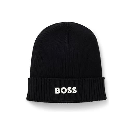 BOSS small logo cotton blend knit hat beanie, nero1, taglia unica uomo