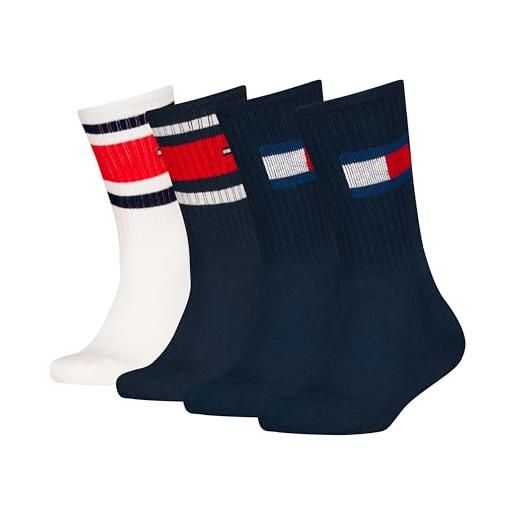 Tommy Hilfiger flag & sport stripe classic sock, blu navy, 35-38 (pacco da 4) unisex-bambini e ragazzi