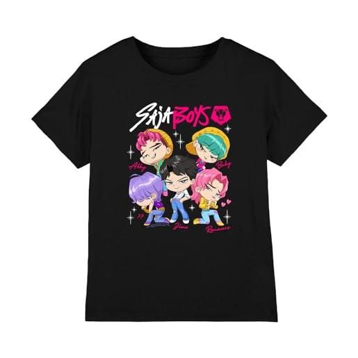 Kpop demon hunters - saja boys chibi poster kids t shirt, black, 7-8