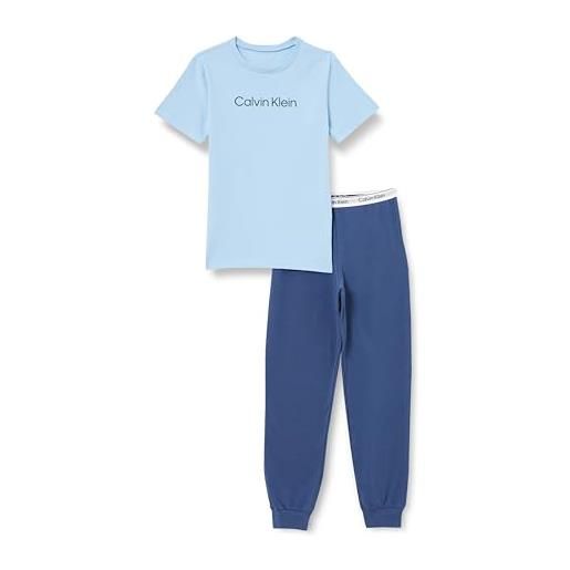 Calvin Klein knit pj set ss+cuffed pant b70b700514, blue (oceana/w/bluebell), 14-16 bambini e ragazzi