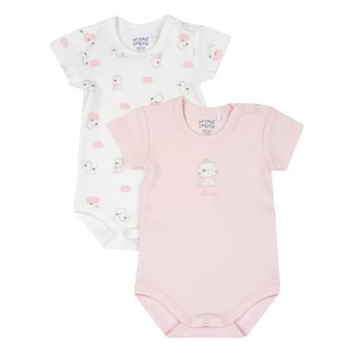 Chicco body in cotone, a manica corta, apertura entrogamba, pigiamino per bambino e neonato unisex - bimbi 0-24, rosa, 12 mesi